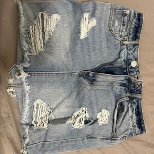 Distressed denim skirt